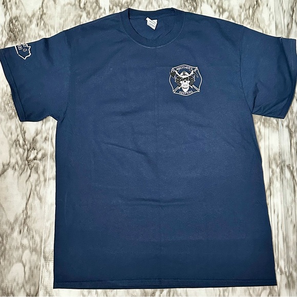 Fireman Skull Navy Blue Graphic T Shirt Bluegrass Burn Run Kentucky Men’s Sz L - Picture 6 of 8
